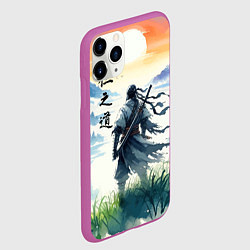 Чехол iPhone 11 Pro матовый Ghost of Tsushima - samurai on the background of t, цвет: 3D-фиолетовый — фото 2