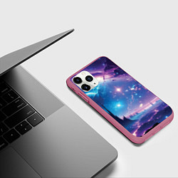 Чехол iPhone 11 Pro матовый Звездный город в космосе, цвет: 3D-малиновый — фото 2