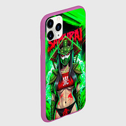 Чехол iPhone 11 Pro матовый Девушка самурай в маске, цвет: 3D-фиолетовый — фото 2
