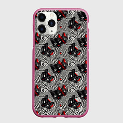 Чехол iPhone 11 Pro матовый Черные коты в оптической иллюзии, цвет: 3D-малиновый
