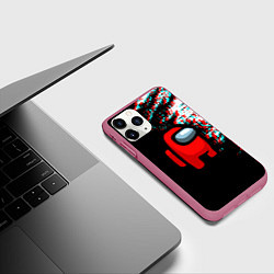 Чехол iPhone 11 Pro матовый Among us краски глитч, цвет: 3D-малиновый — фото 2