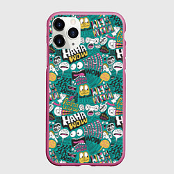 Чехол iPhone 11 Pro матовый Ха-ха ничего себе - паттерн с рожицами, цвет: 3D-малиновый