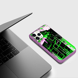 Чехол iPhone 11 Pro матовый Хаотичная зелёно-белая абстракция, цвет: 3D-фиолетовый — фото 2