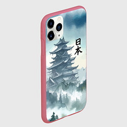 Чехол iPhone 11 Pro матовый Японская пагода в тумане - нейросеть, цвет: 3D-малиновый — фото 2