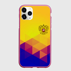 Чехол iPhone 11 Pro матовый Желтая геометрия - спорт Россия с гербом, цвет: 3D-малиновый