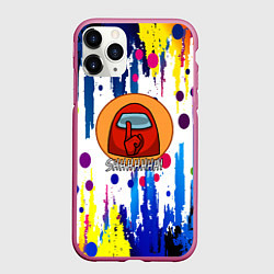 Чехол iPhone 11 Pro матовый Among us краски цветные с потёками, цвет: 3D-малиновый
