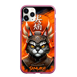 Чехол iPhone 11 Pro матовый Cat samurai, цвет: 3D-малиновый