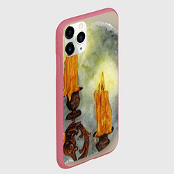 Чехол iPhone 11 Pro матовый Горящие свечи на подсвечнике, цвет: 3D-малиновый — фото 2
