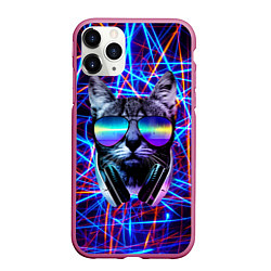 Чехол iPhone 11 Pro матовый Cat DJ neon