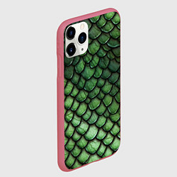 Чехол iPhone 11 Pro матовый Зеленые чешуйки, цвет: 3D-малиновый — фото 2