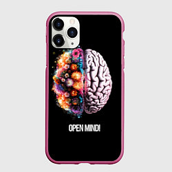 Чехол iPhone 11 Pro матовый Открой разум: мозг с цветами - Open mind, цвет: 3D-малиновый