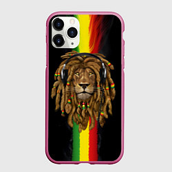 Чехол iPhone 11 Pro матовый Лев с дредами в наушниках, цвет: 3D-малиновый