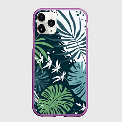 Чехол iPhone 11 Pro матовый Листья тропических джунглей абстракция, цвет: 3D-фиолетовый