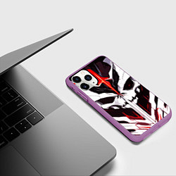 Чехол iPhone 11 Pro матовый Абстрактный белый череп и красные полосы, цвет: 3D-фиолетовый — фото 2