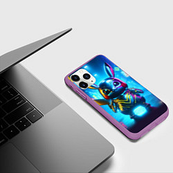 Чехол iPhone 11 Pro матовый Neon cyber Pikachu made of metal steel - ai art, цвет: 3D-фиолетовый — фото 2
