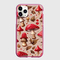 Чехол iPhone 11 Pro матовый Грибные шляпки мухоморов, цвет: 3D-малиновый