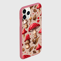 Чехол iPhone 11 Pro матовый Грибные шляпки мухоморов, цвет: 3D-малиновый — фото 2