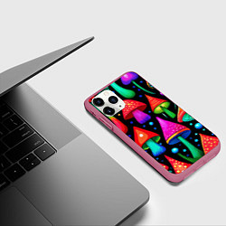 Чехол iPhone 11 Pro матовый Неоновые мухоморы в горошек, цвет: 3D-малиновый — фото 2