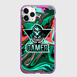 Чехол iPhone 11 Pro матовый Gamer - лого череп с игровым джойстиком, цвет: 3D-фиолетовый
