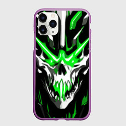 Чехол iPhone 11 Pro матовый Абстрактный белый череп и зелёные полосы, цвет: 3D-фиолетовый