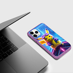 Чехол iPhone 11 Pro матовый Прикольный Пикачу на крыше небоскрёба - нейроарт, цвет: 3D-фиолетовый — фото 2
