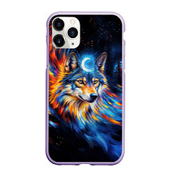 Чехол iPhone 11 Pro матовый Волк и луна - импрессионизм, цвет: 3D-светло-сиреневый