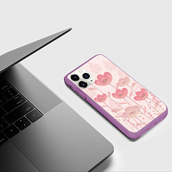 Чехол iPhone 11 Pro матовый Абстрактные цветы в розовом, цвет: 3D-фиолетовый — фото 2