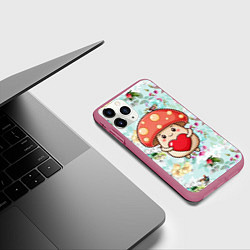 Чехол iPhone 11 Pro матовый Мухомор с сердечком милый, цвет: 3D-малиновый — фото 2