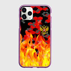 Чехол iPhone 11 Pro матовый Герб РФ броня в огне, цвет: 3D-фиолетовый