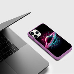 Чехол iPhone 11 Pro матовый Неоновый Сатурн, цвет: 3D-фиолетовый — фото 2