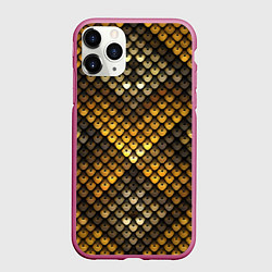Чехол iPhone 11 Pro матовый Кольчуга - металлическая чешуя змеи, цвет: 3D-малиновый