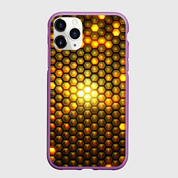 Чехол iPhone 11 Pro матовый Металлические соты - роскошный блеск золота, цвет: 3D-фиолетовый