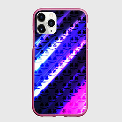 Чехол iPhone 11 Pro матовый Marshmello неоновый паттерн, цвет: 3D-малиновый