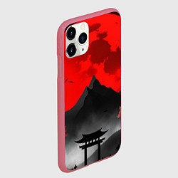 Чехол iPhone 11 Pro матовый Черная гора Японии на закате, цвет: 3D-малиновый — фото 2