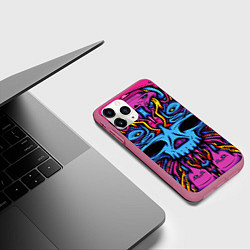 Чехол iPhone 11 Pro матовый Skull tatoo steel, цвет: 3D-малиновый — фото 2