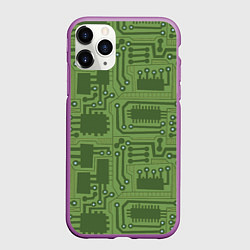 Чехол iPhone 11 Pro матовый Милитари электронная плата, цвет: 3D-фиолетовый