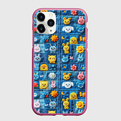 Чехол iPhone 11 Pro матовый Пэчворк с зайчиками, цвет: 3D-малиновый