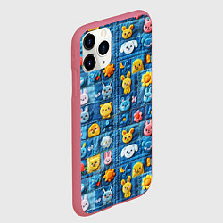 Чехол iPhone 11 Pro матовый Пэчворк с зайчиками, цвет: 3D-малиновый — фото 2