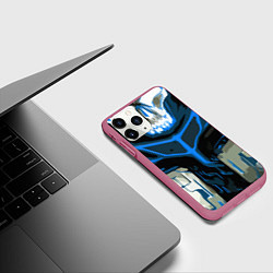 Чехол iPhone 11 Pro матовый Blue stripes on a black and white background, цвет: 3D-малиновый — фото 2