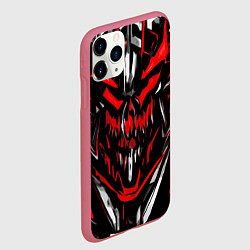 Чехол iPhone 11 Pro матовый Красно-белое абстрактное лицо на чёрном фоне, цвет: 3D-малиновый — фото 2