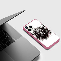 Чехол iPhone 11 Pro матовый Гранж - портрет быка: голова, цвет: 3D-малиновый — фото 2