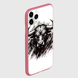 Чехол iPhone 11 Pro матовый Гранж - портрет быка: голова, цвет: 3D-малиновый — фото 2