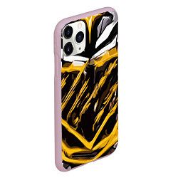 Чехол iPhone 11 Pro матовый Yellow and white abstraction on a black background, цвет: 3D-розовый — фото 2