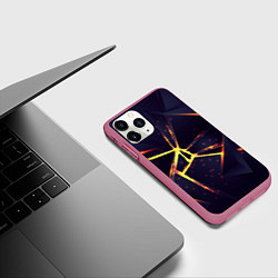 Чехол iPhone 11 Pro матовый Золотые яркие неоновые плиты, цвет: 3D-малиновый — фото 2