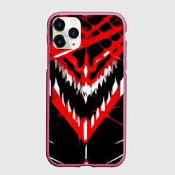 Чехол iPhone 11 Pro матовый Красно-белая пасть на чёрном фоне, цвет: 3D-малиновый