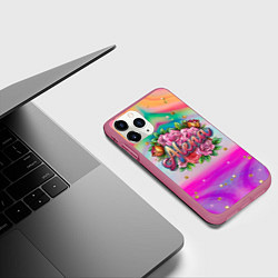 Чехол iPhone 11 Pro матовый Алена и розовые розы, цвет: 3D-малиновый — фото 2