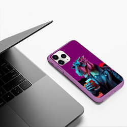 Чехол iPhone 11 Pro матовый Крутой пивозавр в кожаной куртке - нейроарт, цвет: 3D-фиолетовый — фото 2