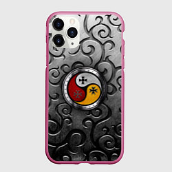 Чехол iPhone 11 Pro матовый Три слезы бога на металическом арнаменте, цвет: 3D-малиновый