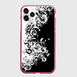 Чехол iPhone 11 Pro матовый Чёрно белая абстракция, цвет: 3D-малиновый