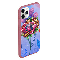 Чехол iPhone 11 Pro матовый Алина объемные розы, цвет: 3D-малиновый — фото 2